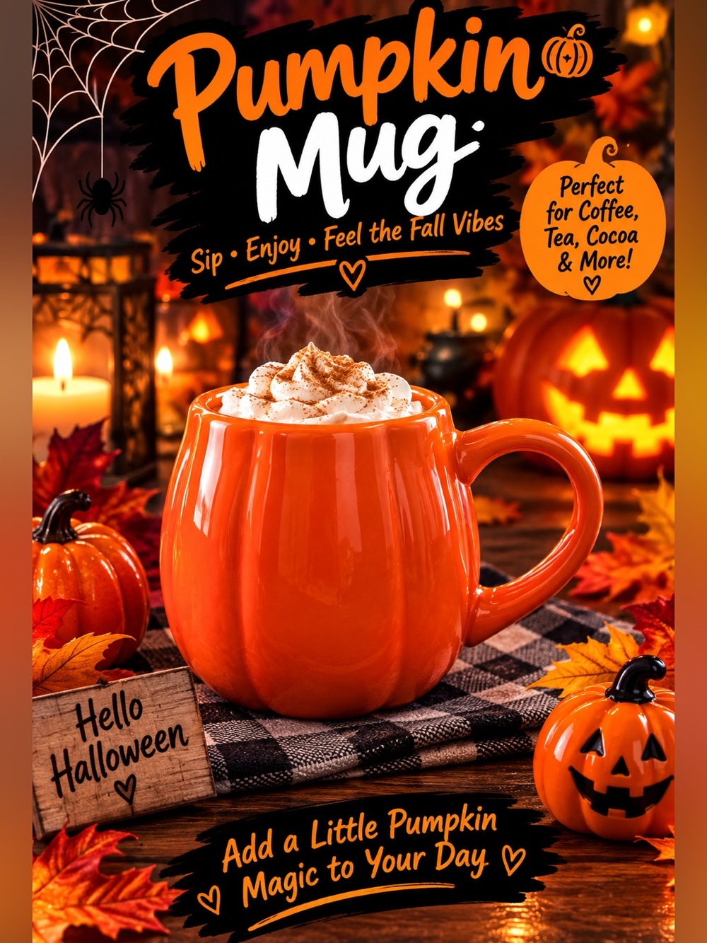 Orange Pumpkin Mug - Festive Fall Ceramic Coffee Cup